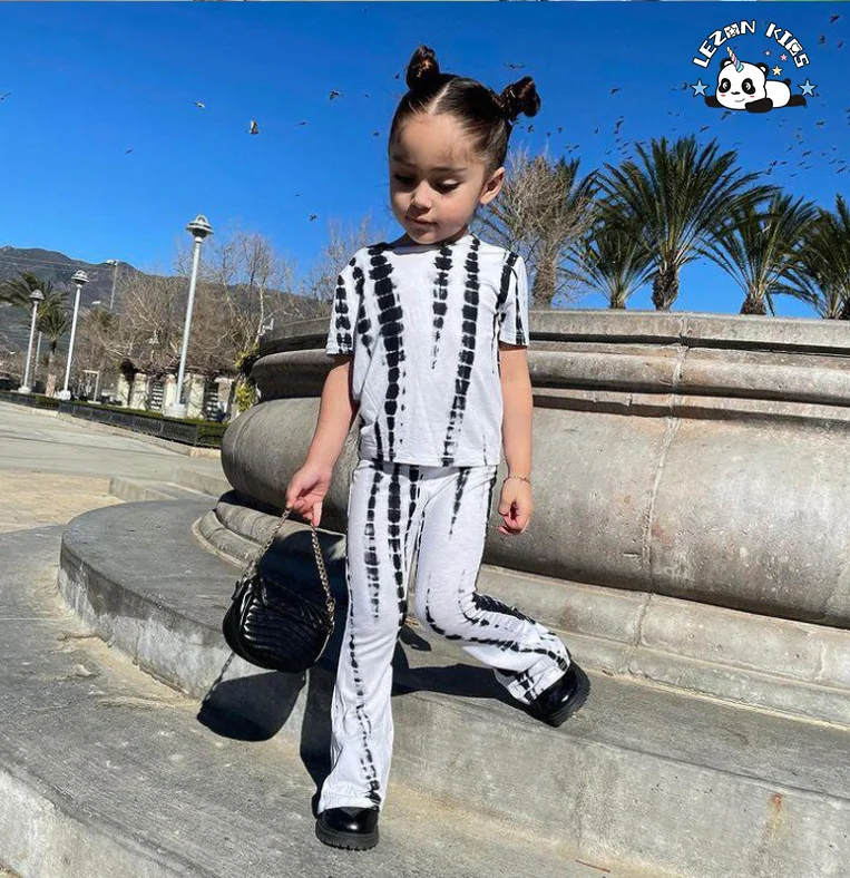 LEZONKIDS - Customizable Dip Dye T-Shirt Flares Set Little Girl's Winter Western Style Clothing Long Sleeve Coat Custom 2 Pieces Clothes Set